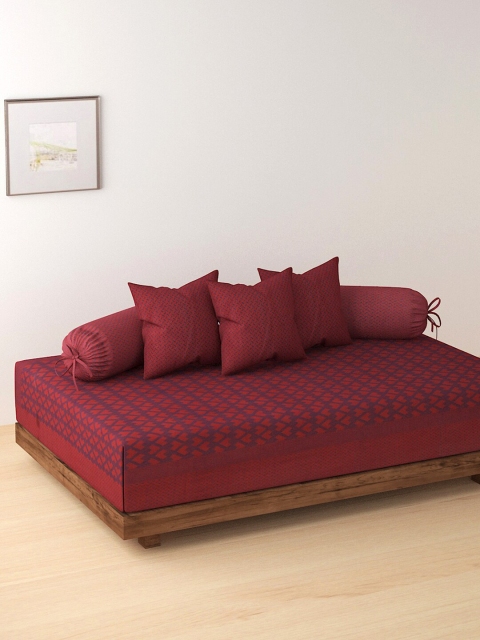 

NEUDIS Set of 6 Printed Single Bedsheet With Bolster Covers & Cushion Covers, Maroon