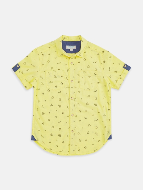 

Pantaloons Junior Boys Yellow Opaque Printed Casual Shirt