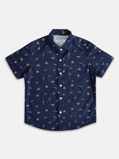 

Pantaloons Junior Boys Navy Blue Opaque Printed Casual Shirt