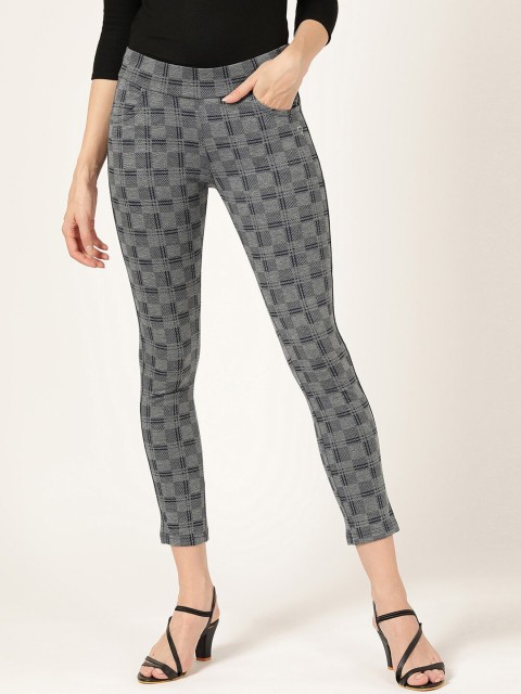 

V2 Value & Variety Women Grey & Black Checked Printed Ankle-Length Regular-Fit Jeggings