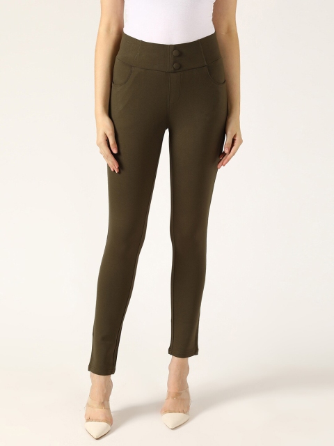 

V2 Value & Variety Women Olive-Green Solid Treggings