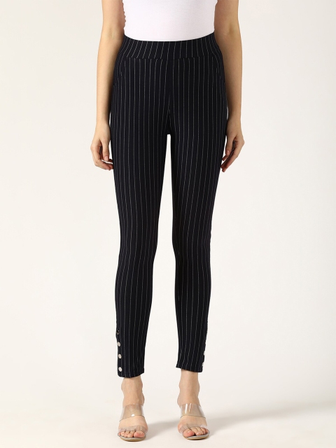 

V2 Value & Variety Women Navy Blue & White Striped Treggings