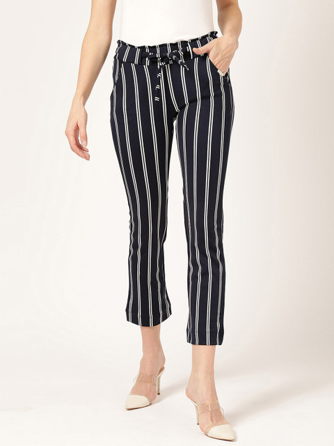 

V2 Value & Variety Women Navy Blue & White Striped Treggings