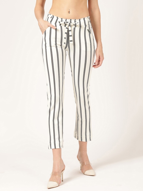 

V2 Value & Variety Women White & Black Striped Regular-Fit Treggings