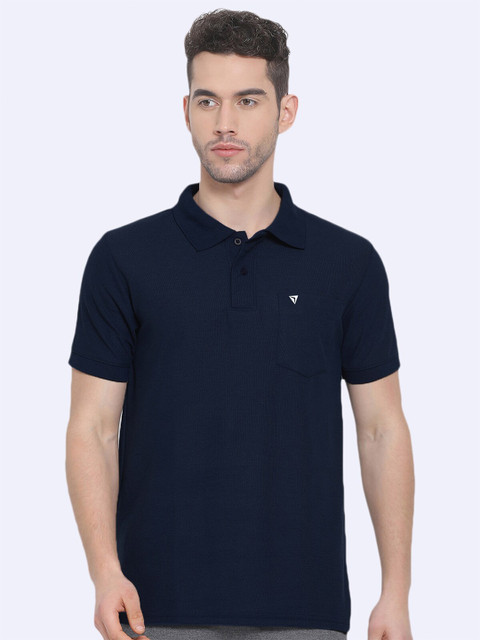 

Genx Men Navy Blue Polo Collar Pockets T-shirt