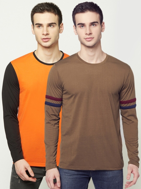

ELEGANCE Men Set of 2 Brown & Orange T-shirt