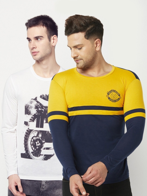 

ELEGANCE Men Set of 2 Yellow & White Printed T-shirt