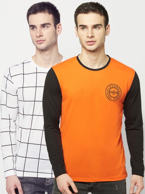 

ELEGANCE Men Set of 2 Orange & White Printed T-shirt