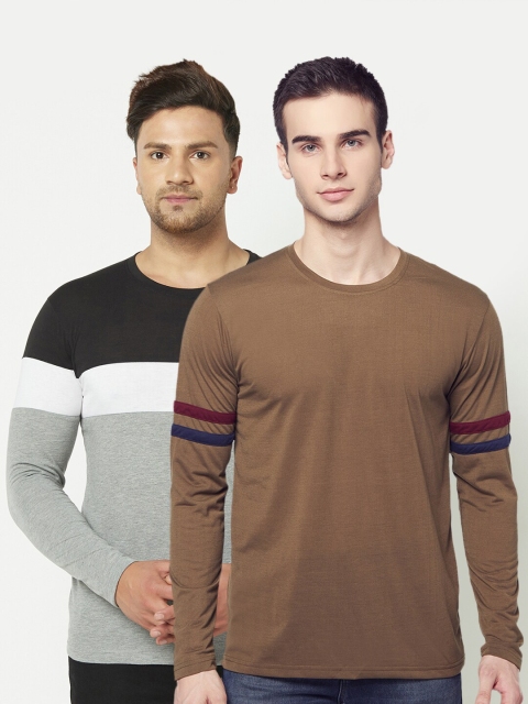 

ELEGANCE Men Set of 2 Brown & Grey T-shirt