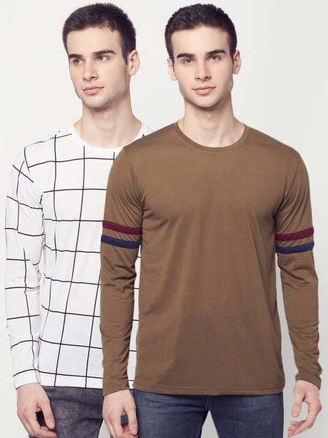 

ELEGANCE Men Set of 2 Brown & White Printed T-shirt