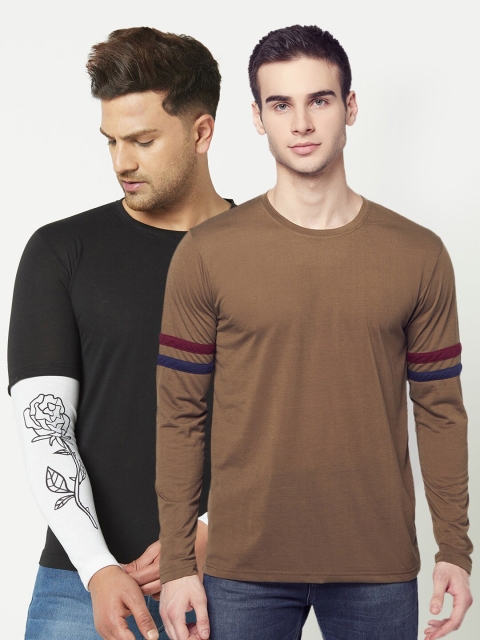 

ELEGANCE Men Set of 2 Black & Brown Printed T-shirt