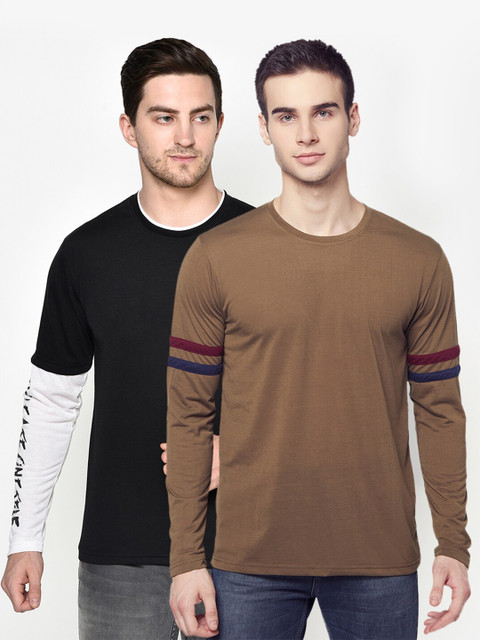

ELEGANCE Men Set of 2 Brown & Black Printed T-shirt
