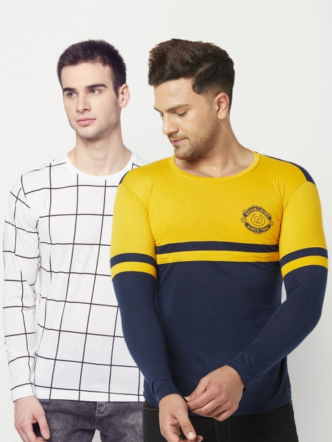 

ELEGANCE Men Set of 2 Yellow & White Printed T-shirt