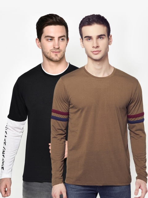 

ELEGANCE Men Set of 2 Brown & Black Printed T-shirt