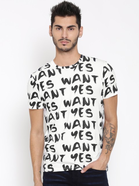 

United Colors of Benetton Men White Printed Round Neck T-shirt
