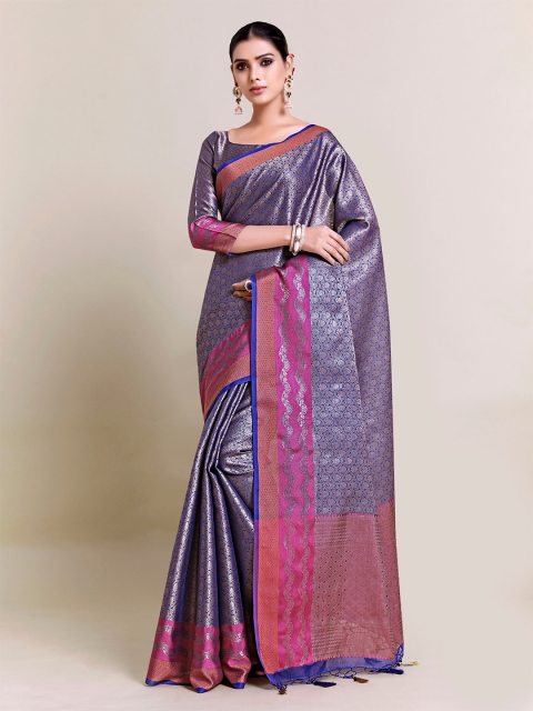 

MIMOSA Blue & Magenta Floral Zari Art Silk Banarasi Saree