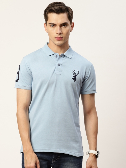

PORTBLAIR Men Blue Polo Collar Applique T-shirt