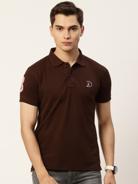 

PORTBLAIR Men Coffee Brown Polo Collar Applique T-shirt