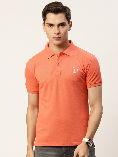 

PORTBLAIR Men Coral Orange Polo Collar Applique T-shirt
