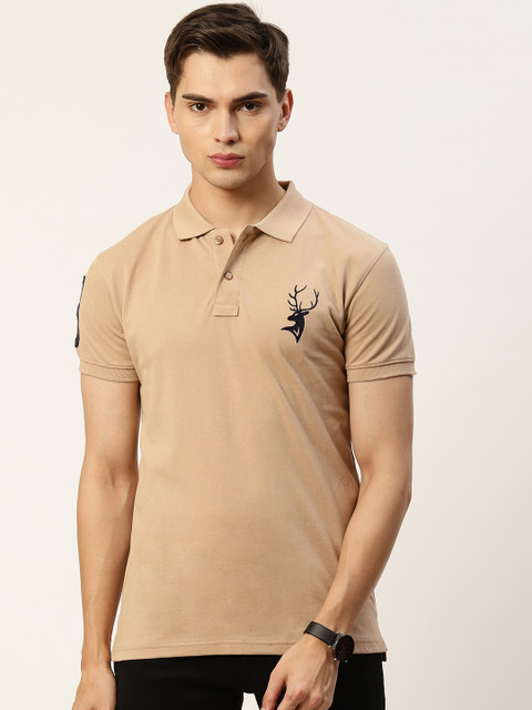 

PORTBLAIR Men Beige Solid Polo Collar Relaxed Fit T-shirt