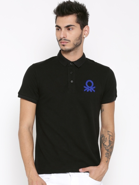 

United Colors of Benetton Men Black Solid Polo Collar T-Shirt