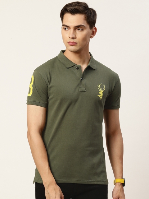 

PORTBLAIR Men Olive Green Solid Polo Collar Relaxed Fit T-shirt