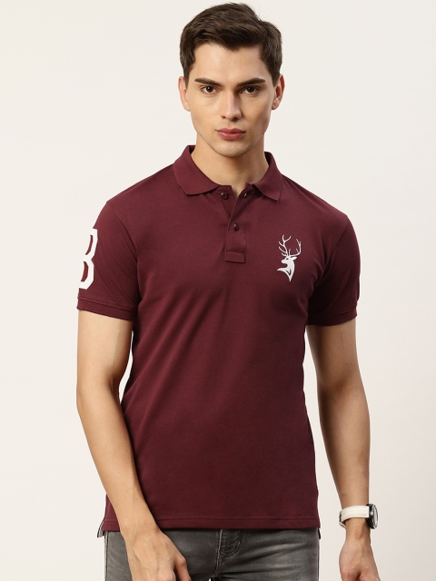 

PORTBLAIR Men Burgundy Polo Collar Applique T-shirt