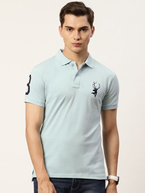 

PORTBLAIR Men Blue Polo Collar Applique T-shirt