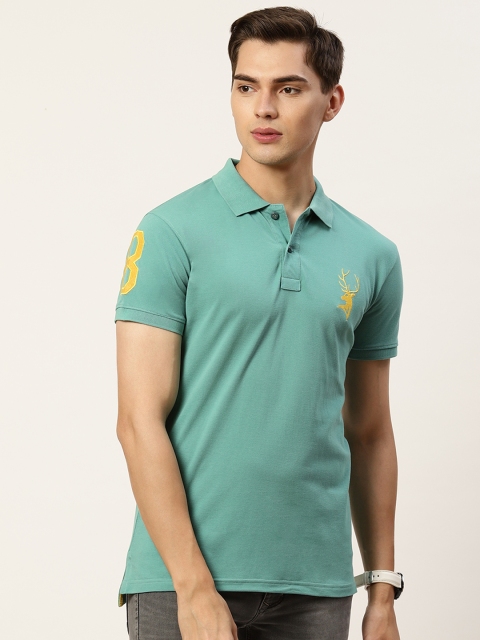 

PORTBLAIR Men Sea Green Polo Collar Applique T-shirt
