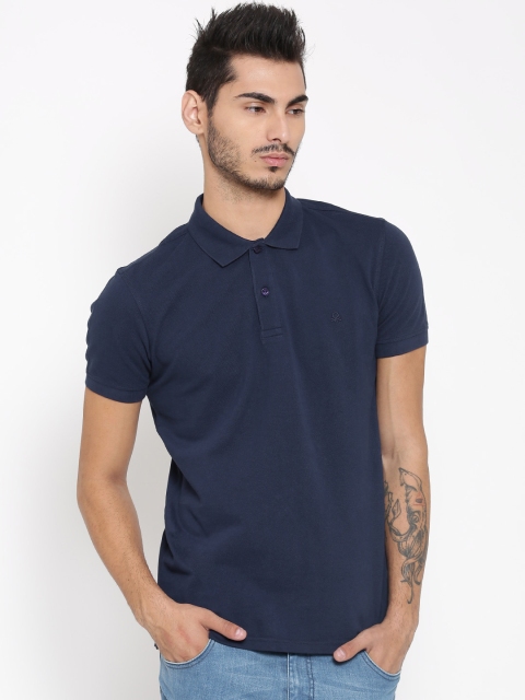 United Colors of Benetton Men Navy Blue Solid Polo Collar T-shirt