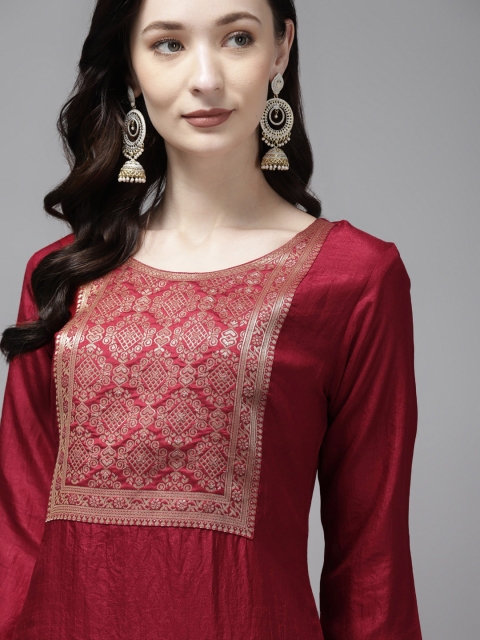 

Indo Era Women Maroon Geometric Yoke Design Kurta