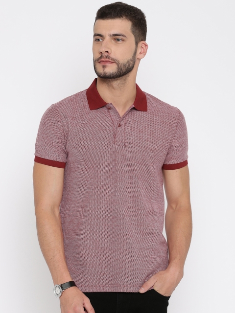 

United Colors of Benetton Men Maroon & White Patterned Polo T-shirt