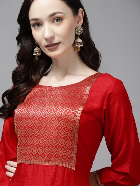 

Indo Era Women Red Floral Yoke Design Kurta