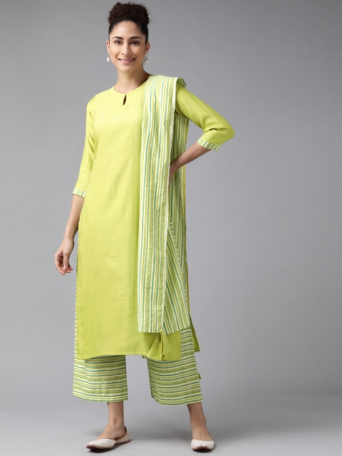 

Indo Era Women Lime Green Regular Liva Kurta with Palazzos & Dupatta