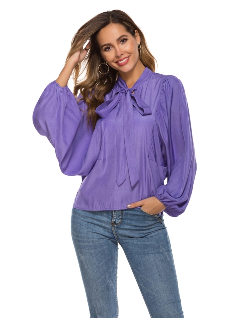 

URBANIC Purple Tie-Up Neck Regular Top