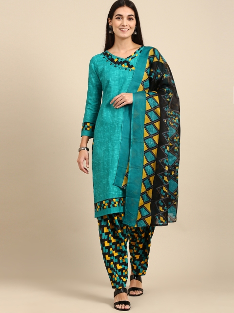 

Rajnandini Teal & Black Printed Unstitched Dress Material