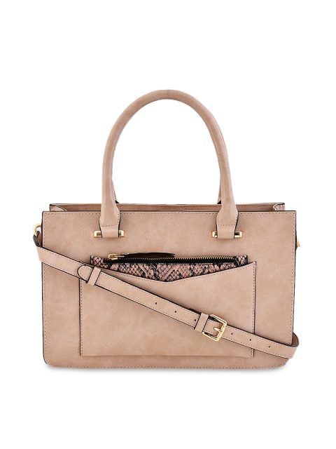 

Lychee bags Peach-Coloured Textured PU Shopper Handheld Bag with Cut Work