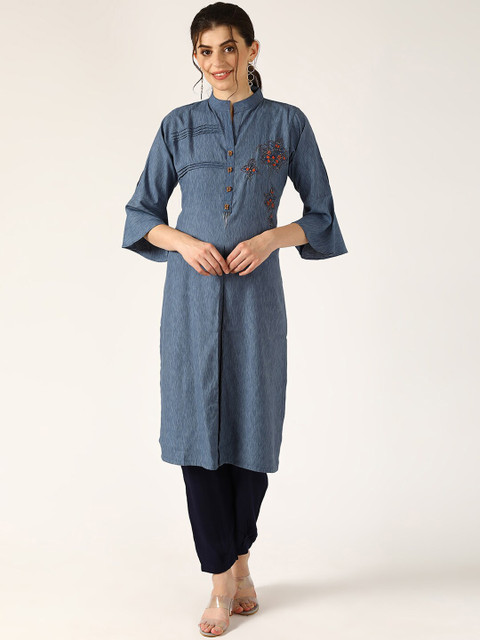 

V2 Value & Variety Women Grey Ethnic Motifs Beads and Stones Details Pure Cotton Kurta