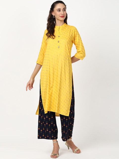 

V2 Value & Variety Women Yellow Ethnic Motifs Printed Regular Kurta with Palazzos