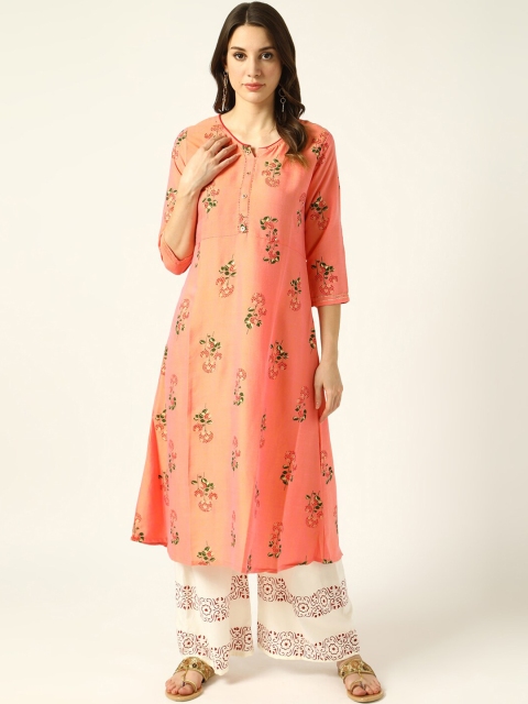 

V2 Value & Variety Women Orange Floral Printed Regular Kurti with Palazzos