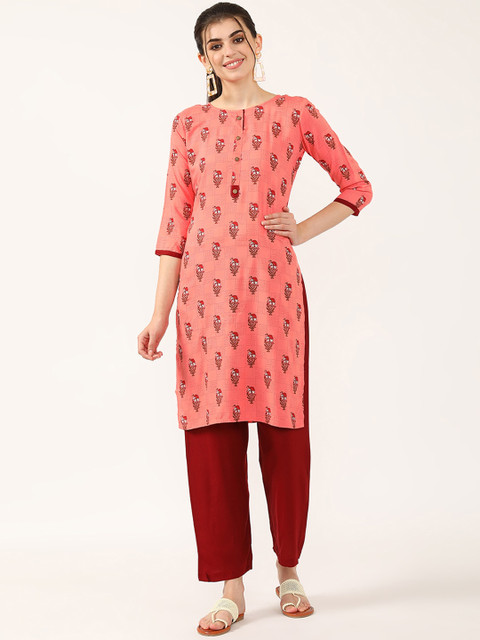 

V2 Value & Variety Women Pink Ethnic Motifs Printed Kurta with Palazzos