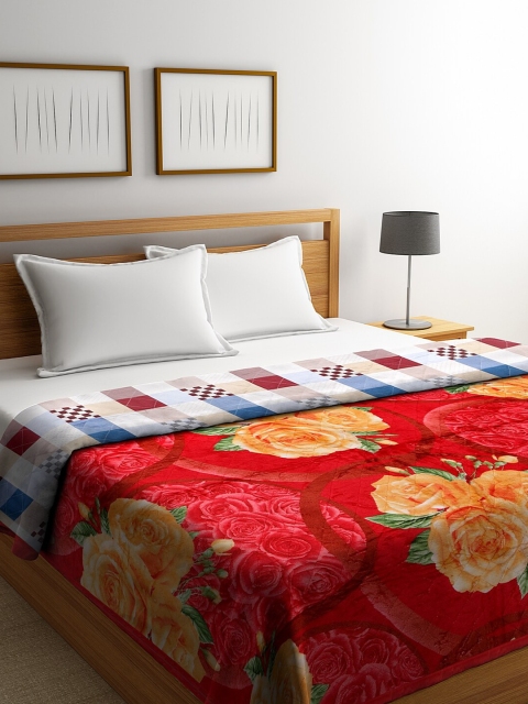 

KLOTTHE Red & Yellow Floral Mild Winter Double Bed Blanket