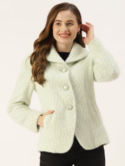 

Monte Carlo Sea Green & White Self Design Overcoat