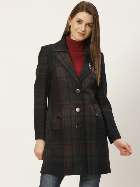 

Monte Carlo Women Black & Maroon Checked Overcoat