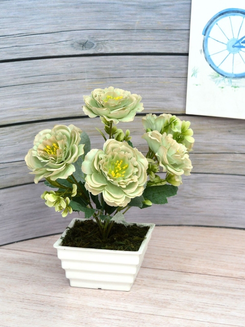 

fancy mart Green Artificial Flower Common Peony in Topaz Pot, Yellow