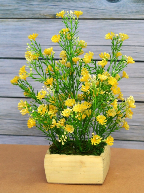 

fancy mart Yellow Artificial Flower Bush in Blossom Wood Pot