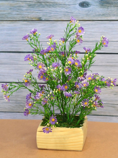 

fancy mart Blue & Green Artificial Flower Bush in Blossom Wood Pot