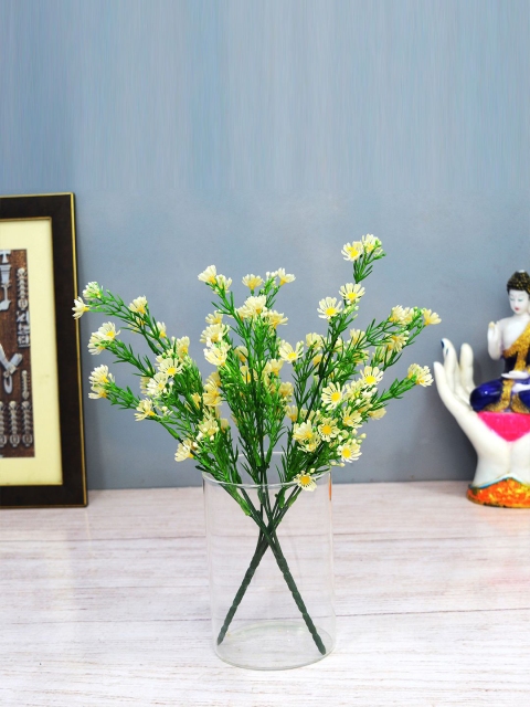 

fancy mart White & Green Set of 2 Artificial Flower Bush Bunch without Pot
