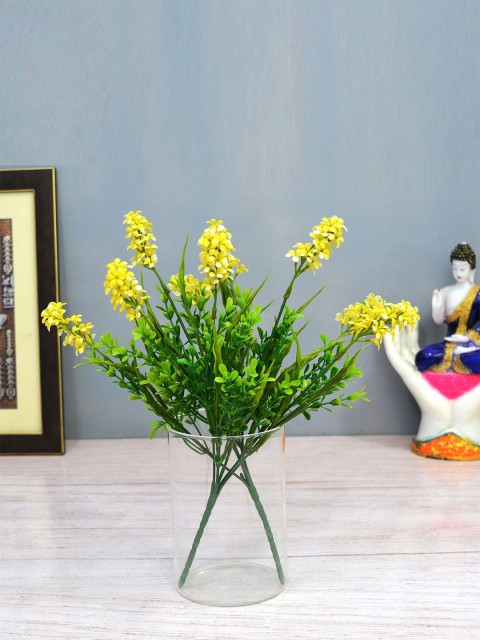 

fancy mart Yellow & Green Set of 2 Artificial Bush Flower Bunch without Pot