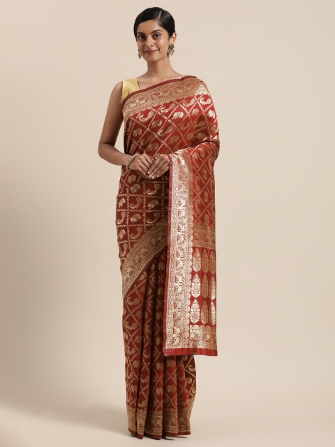 

Sugathari Maroon Bandhani Silk Blend Bandhani Saree